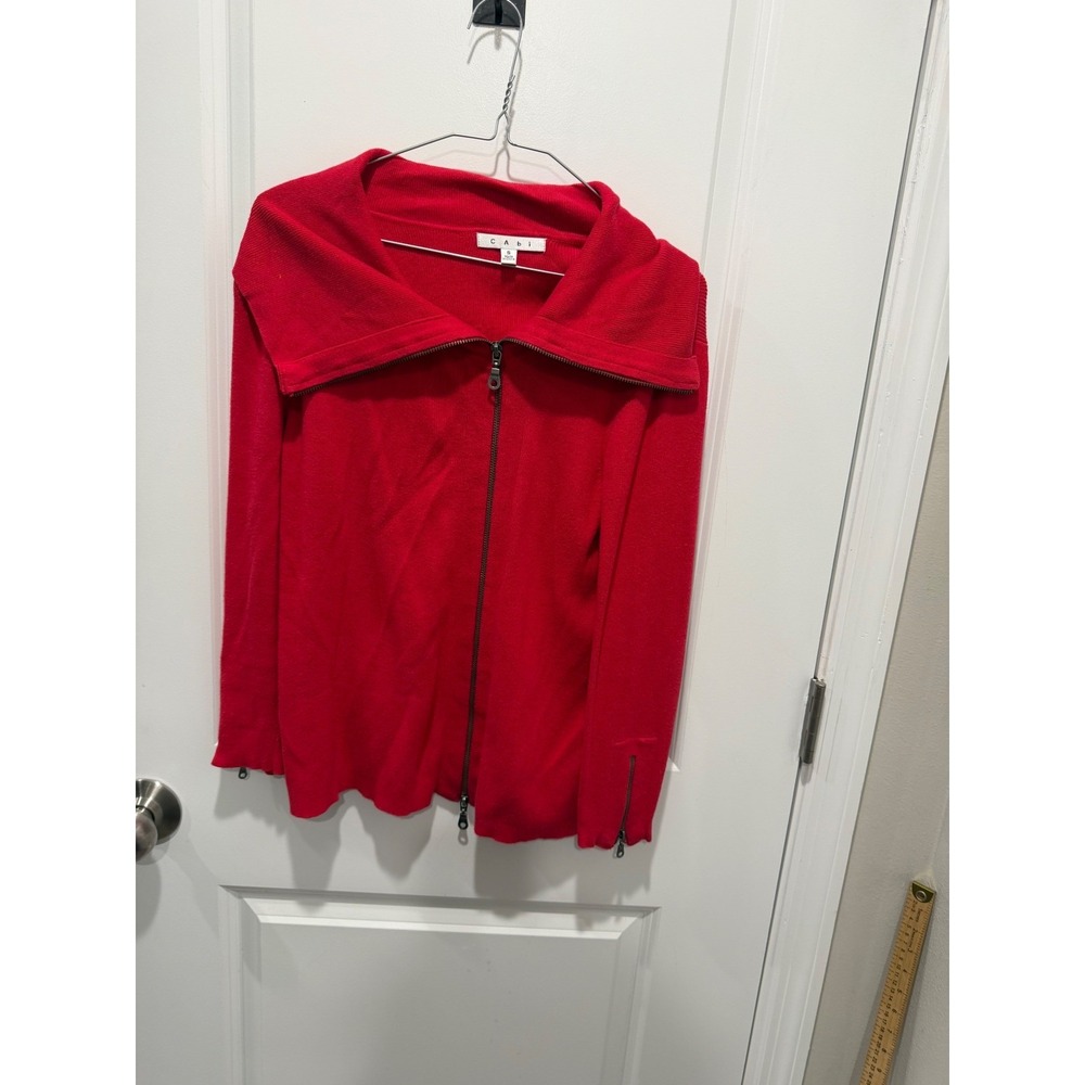 Cabi Womens Full Zip Sweater Fold Over Collar Red Size S